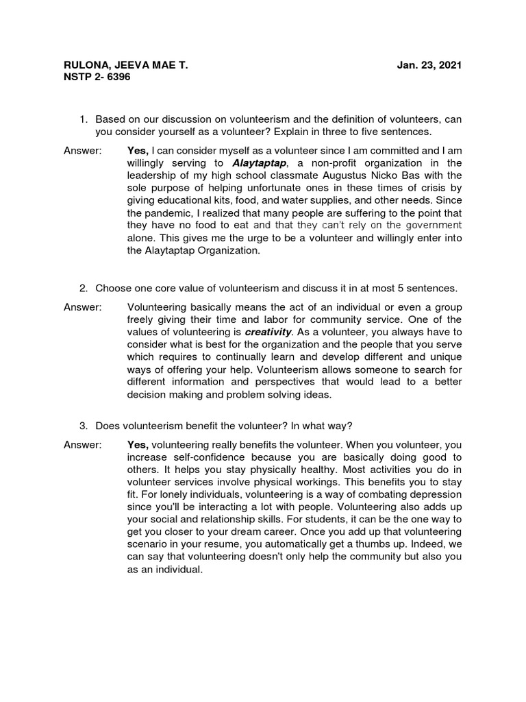 Benefits of Volunteerism Explained | PDF | Volunteering | Cognition