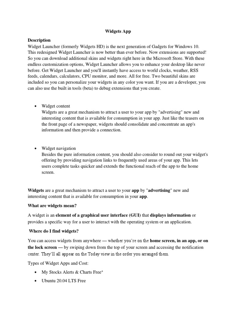 Widgets App | PDF
