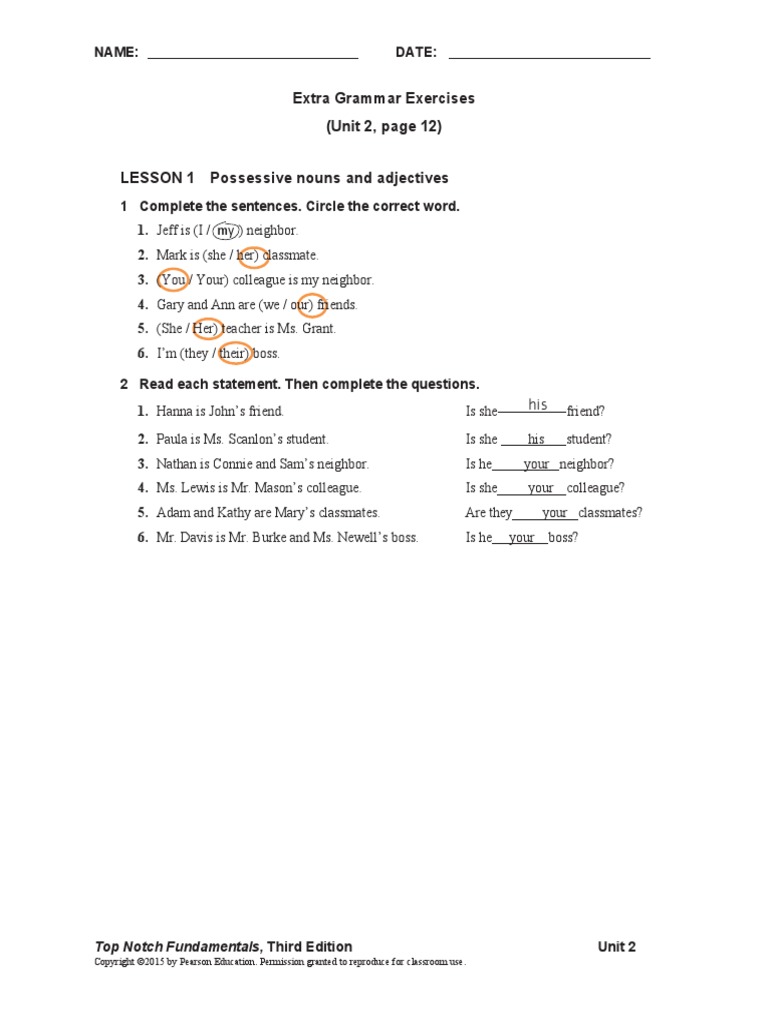 Unit 02 Grammar Exercises Syntax Munication