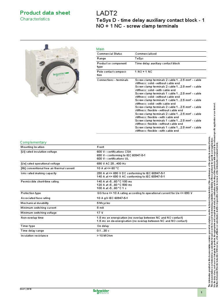 LADT TeSys Auxiliary Contact LADR2/LADT2/LADT4 for LC1D Contactor, 3-Pole,  100A, 690V, Time Delay Block for Overload Relays LADT2 Delay Contact Module LADT0 LADT4 LADR0 LADR2 LADR4 LADS2 Del