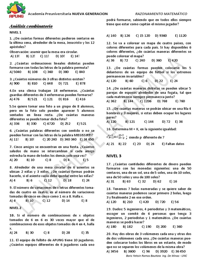 Problemas de Combinatoria y Ecuaciones | PDF | Enseñanza de matemática ...