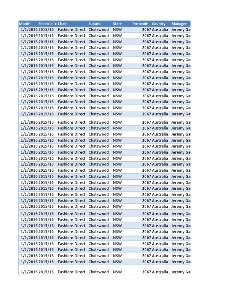 Month Financial Yechain Suburb State Postcode Country Manager | PDF ...