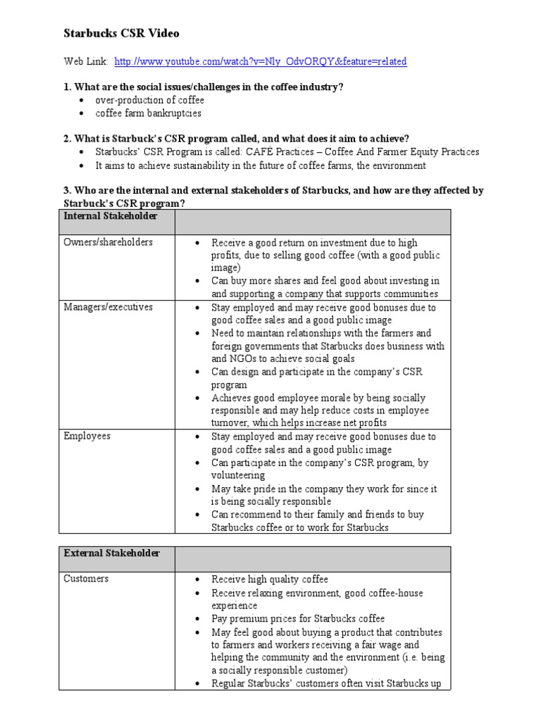 Case Study Sample Questions Answers On CSR ADMS 1000 | PDF | Starbucks ...