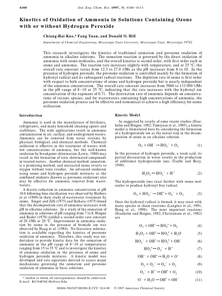 of Oxidation of Ammonia in Solutions Containing Ozone With or