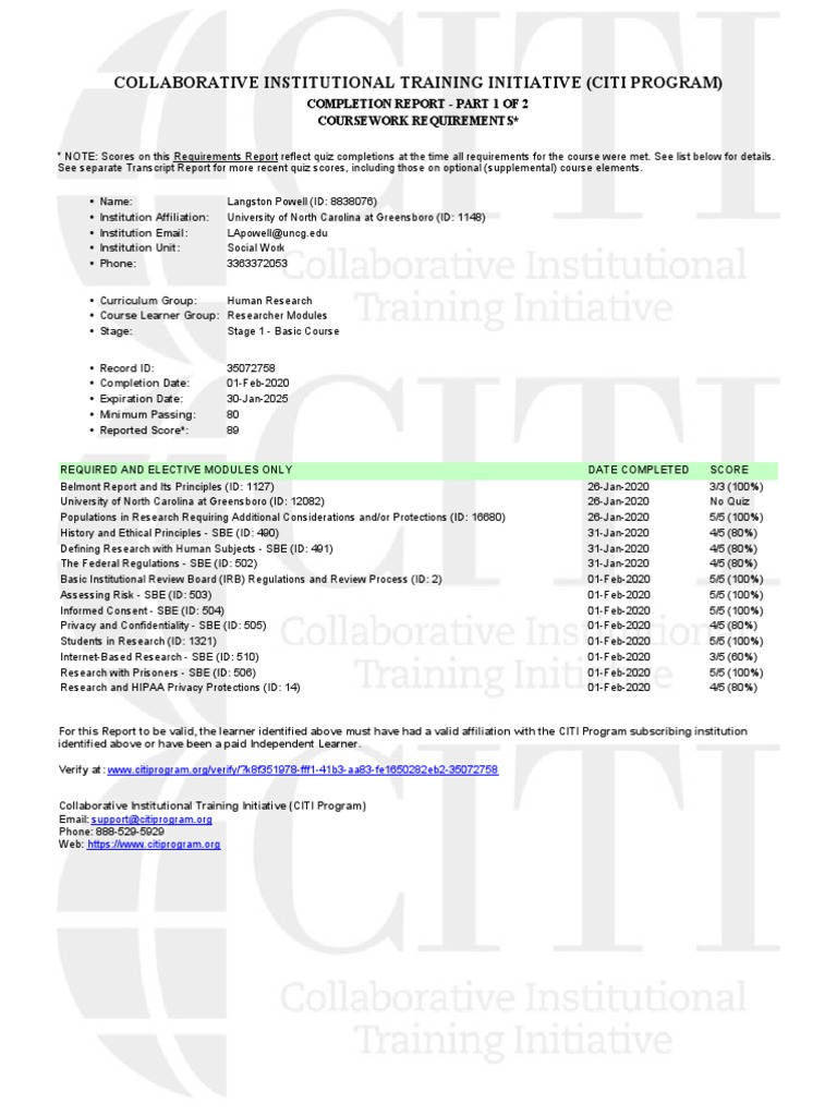 Citi Training Completion Pdf Institutional Review Board Medical