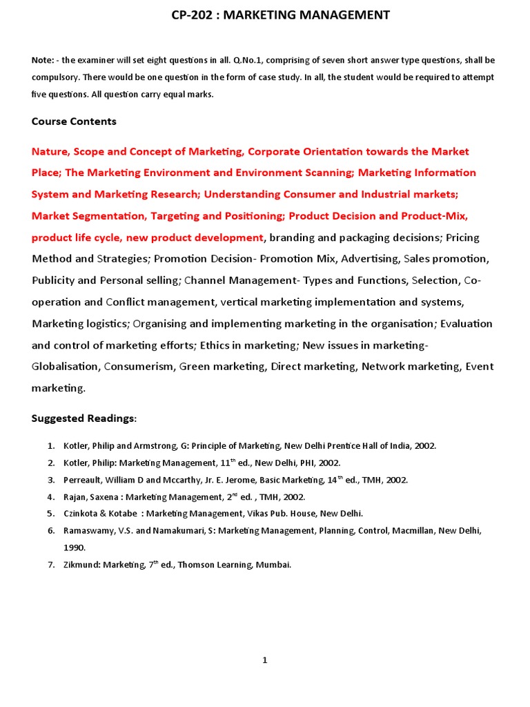 LESSON PLAN-MARKETING MANAGEMENT