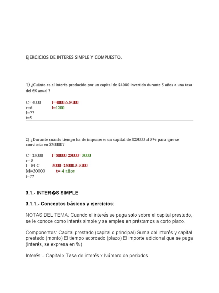 Ejercicios de Interes Simple y Compuesto | PDF | Tasas de interés | Interés