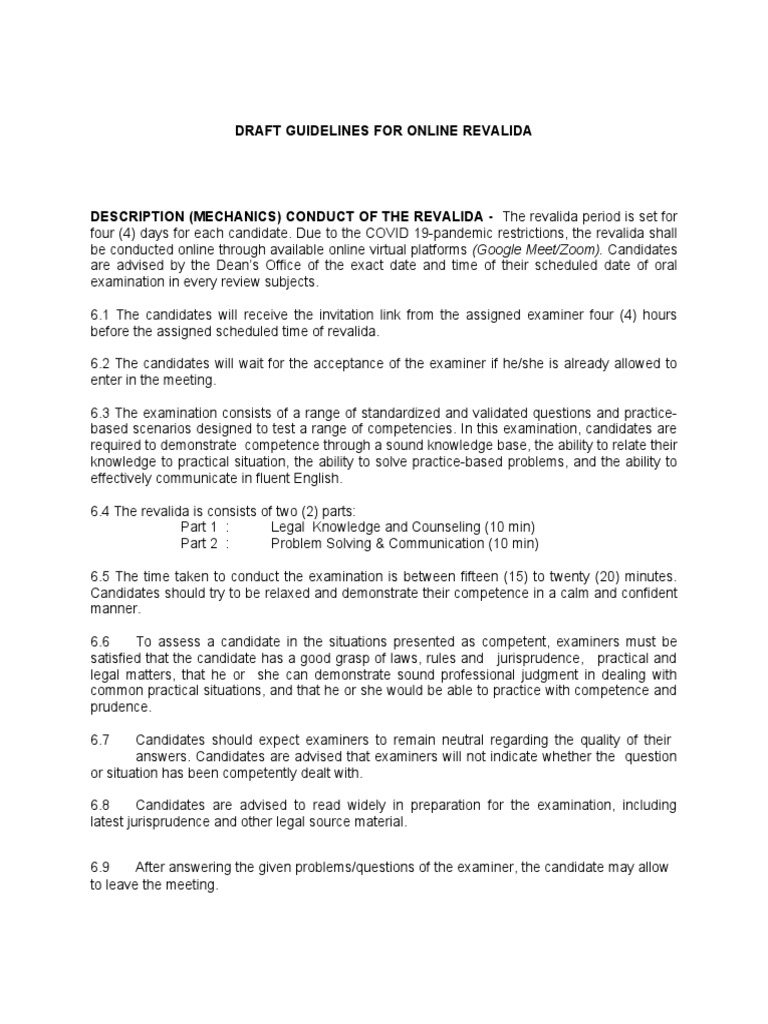 Online Revalida Guidelines for Law Students | PDF | Test (Assessment ...