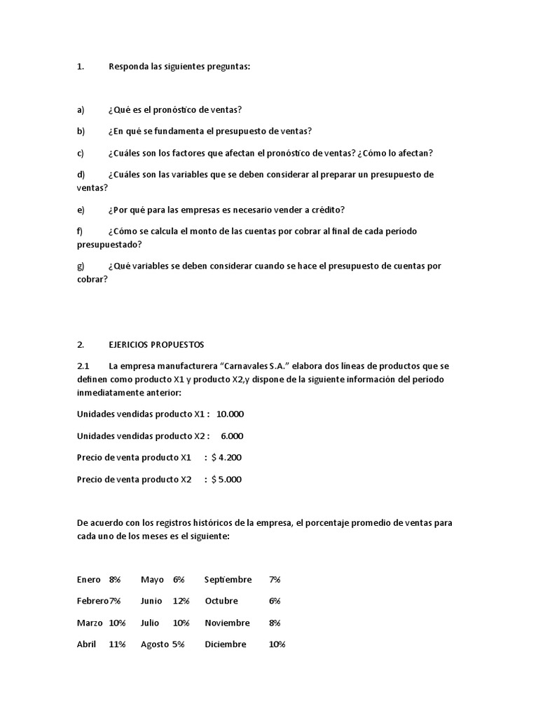 Presupuestos de Ventas y Cuentas por Cobrar | PDF | Presupuesto | Economias