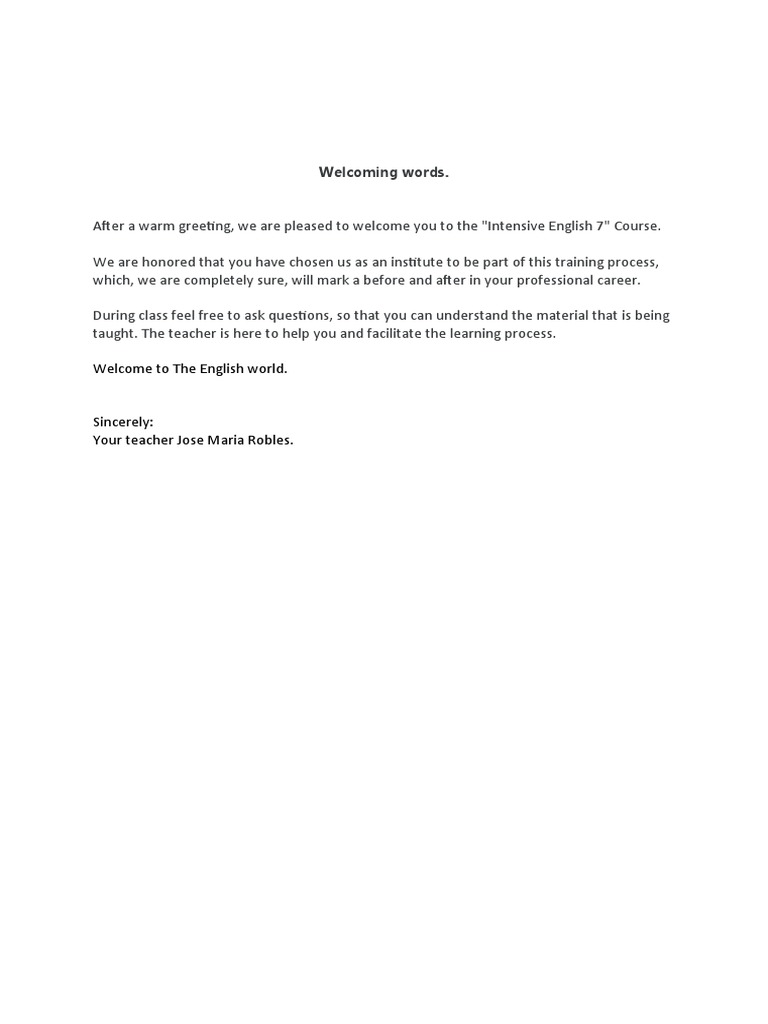 Welcoming Words | PDF