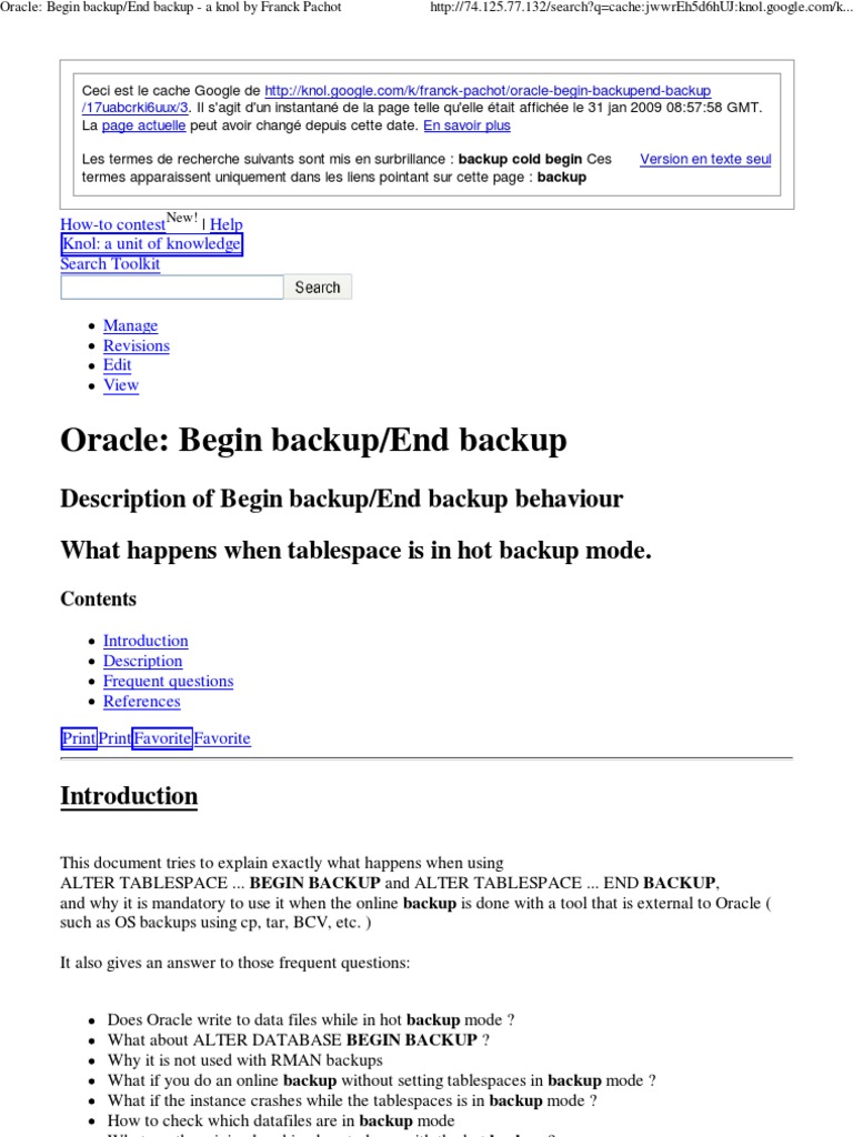 Oracle - Begin Backup-End Backup | PDF | Oracle Database | Backup