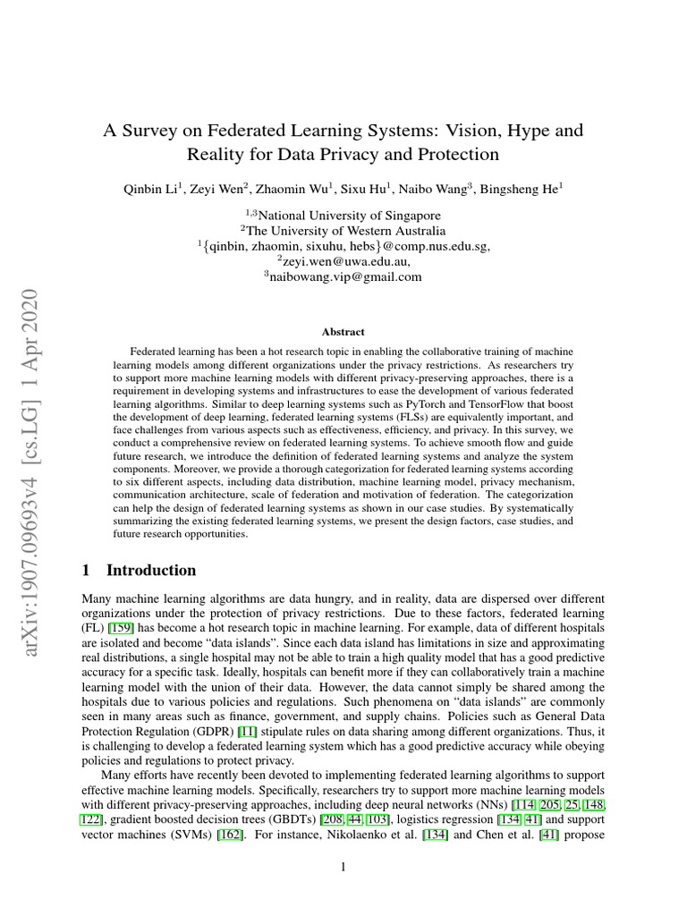A Survey On Federated Learning Systems: Vision, Hype and Reality For ...