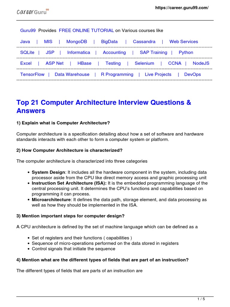 Top Computer Architecture Interview Q&A | PDF | Central Processing Unit ...