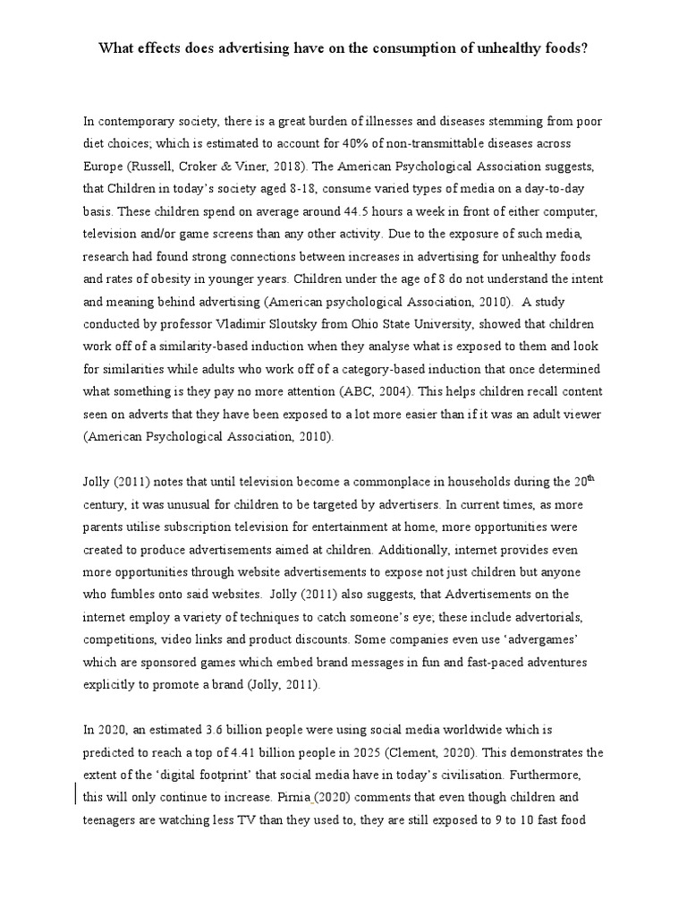What Effects Does Advertising Have On The Consumption of Unhealthy ...