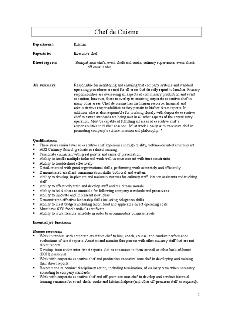 Chef de Cuisine | PDF | Chef | Menu