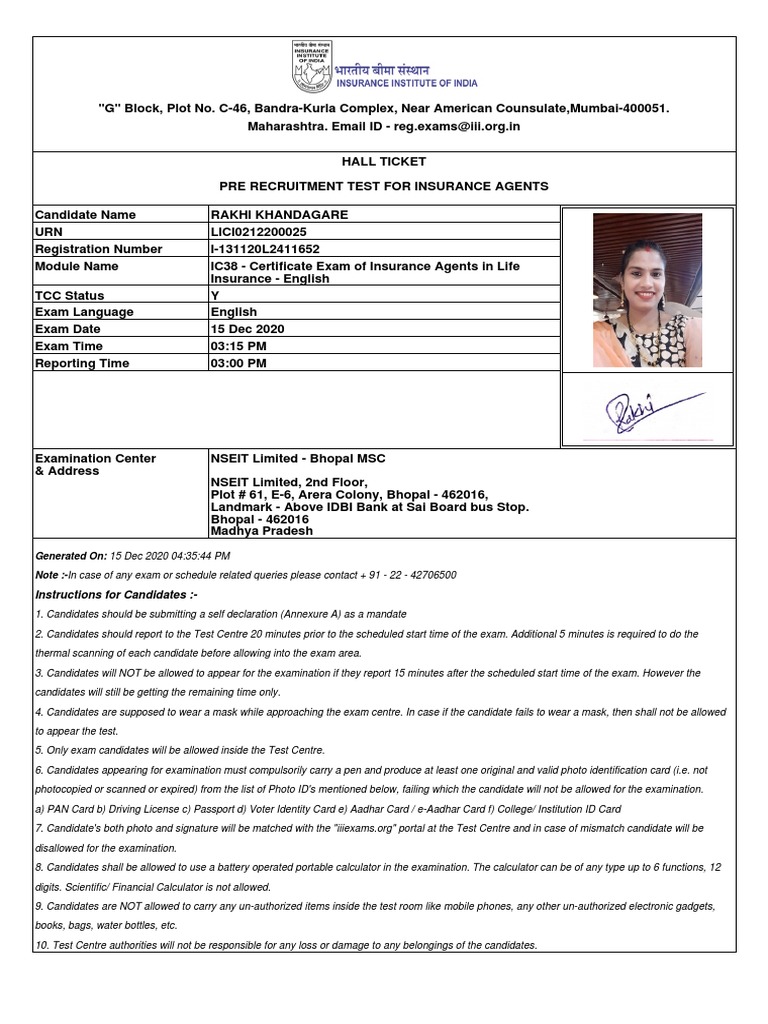Instructions For Candidates | PDF | Document | Identity Document