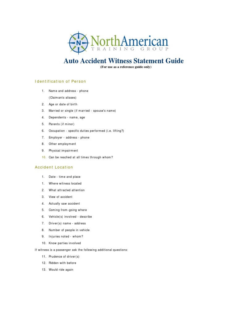 Auto Accident Witness Statement Guide | PDF | Traffic Collision | Traffic