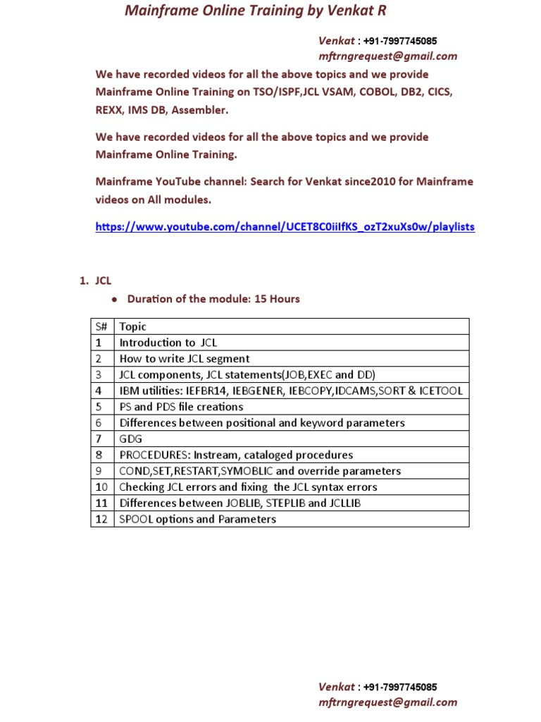 JCL Online Training Overview | PDF | Business | Computers