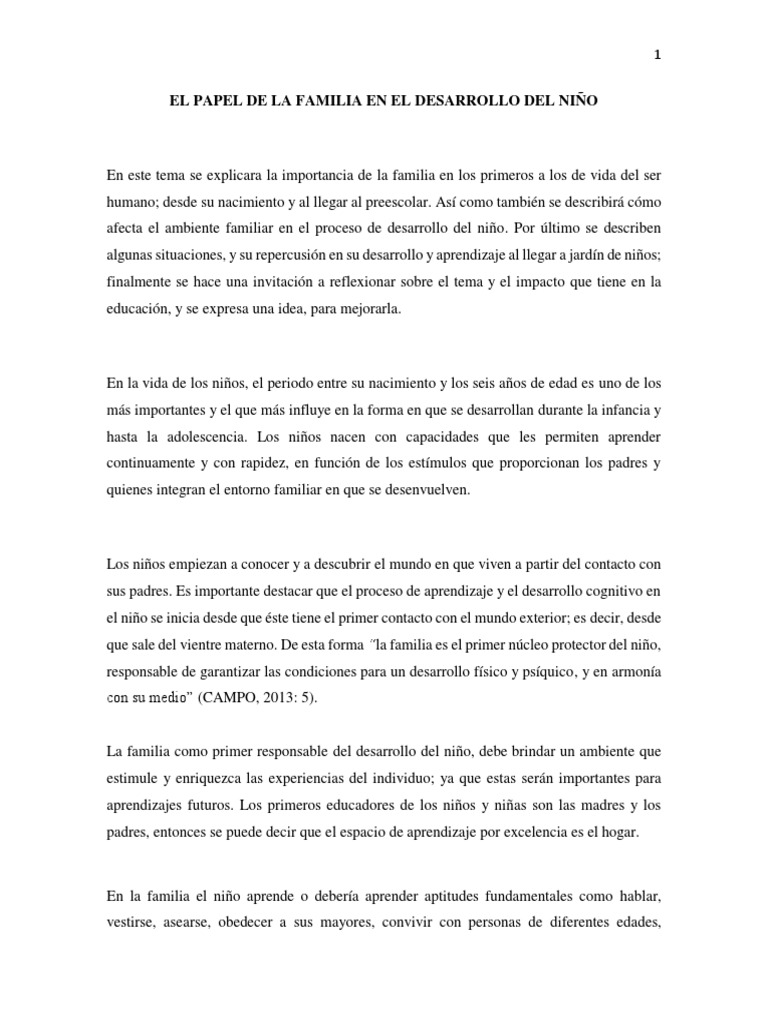 Impacto Familiar en el Desarrollo Infantil | PDF | Educación de la ...