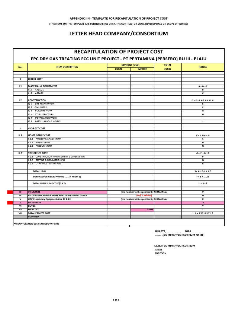 Project Cost Recapitulation Template | PDF | Government Finances | Taxes
