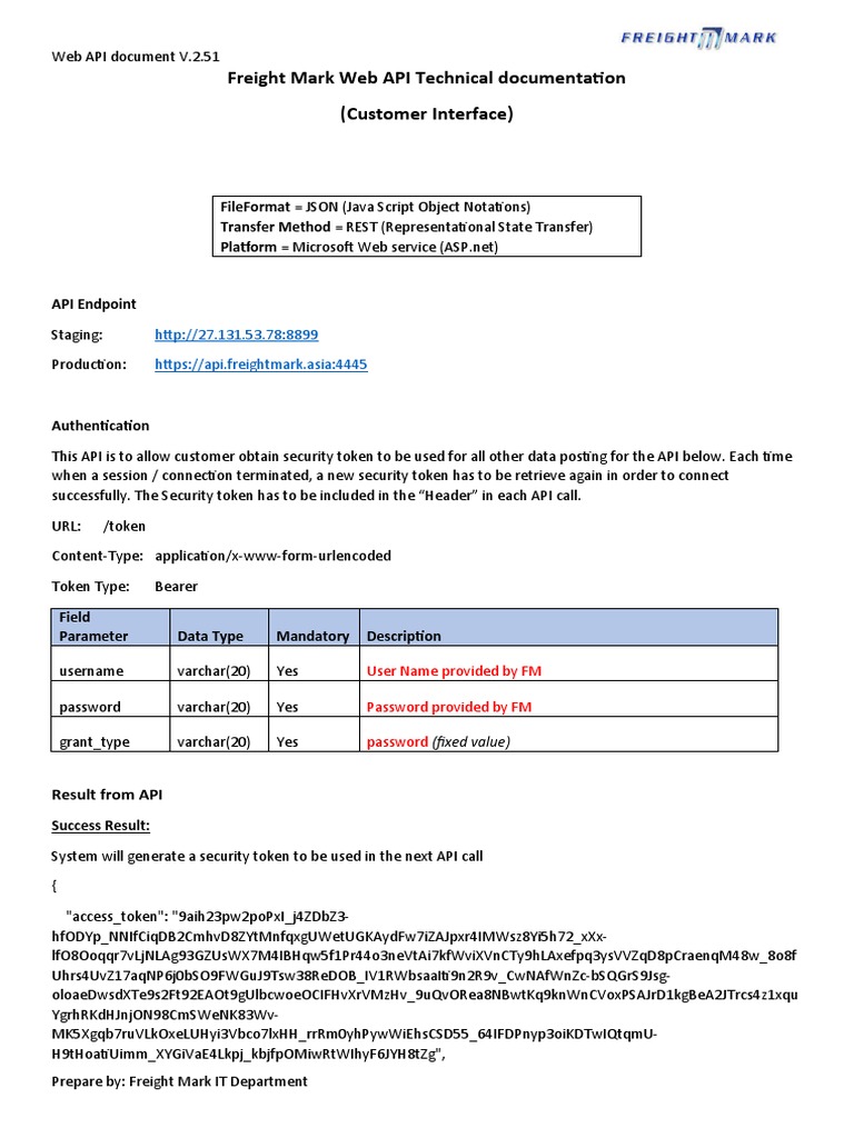 Freight Mark Web API V2.51 Documentation | PDF | Representational State ...