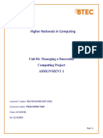 Higher Nationals in Computing: Unit 06: Managing A Successful Computing Project Assignment 1