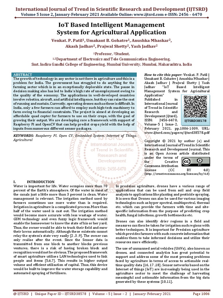 IoT Based Intelligent Management System For Agricultural Application ...