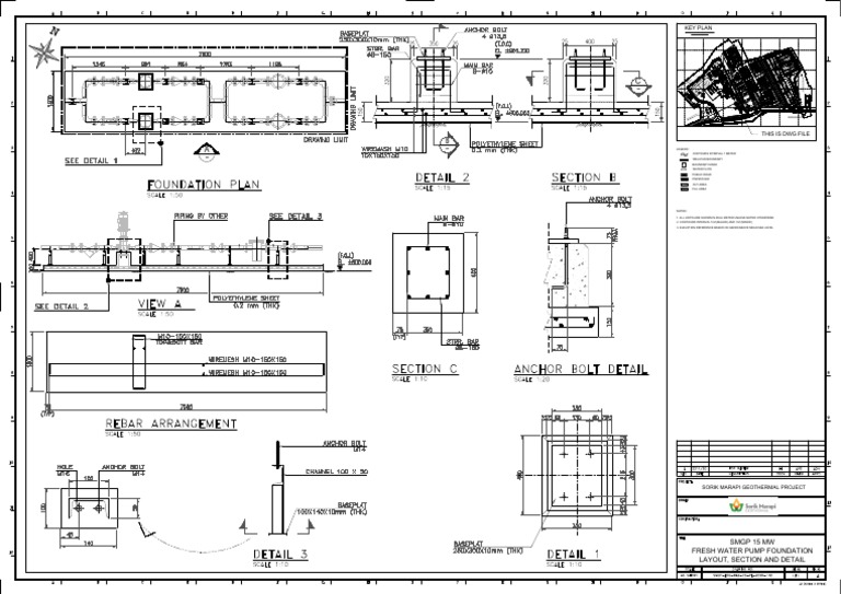 Fresh Water Pump Foundation Layout, Section and Detail PDF