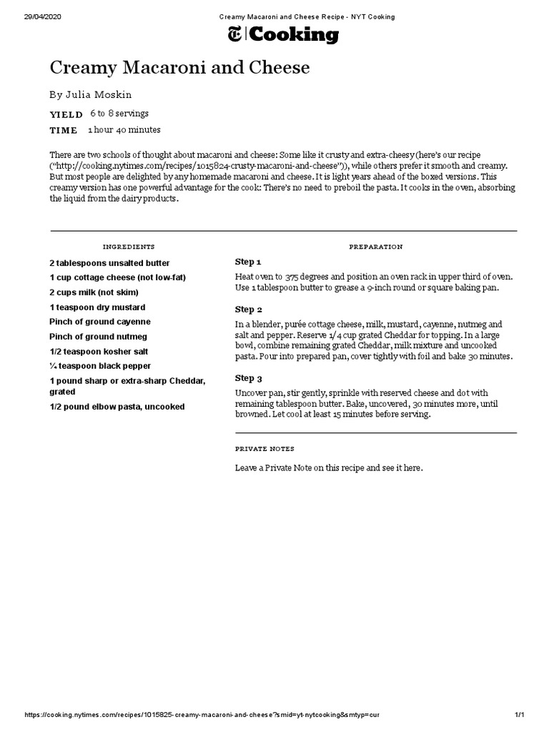 Creamy Macaroni and Cheese Recipe NYT Cooking PDF Macaroni And