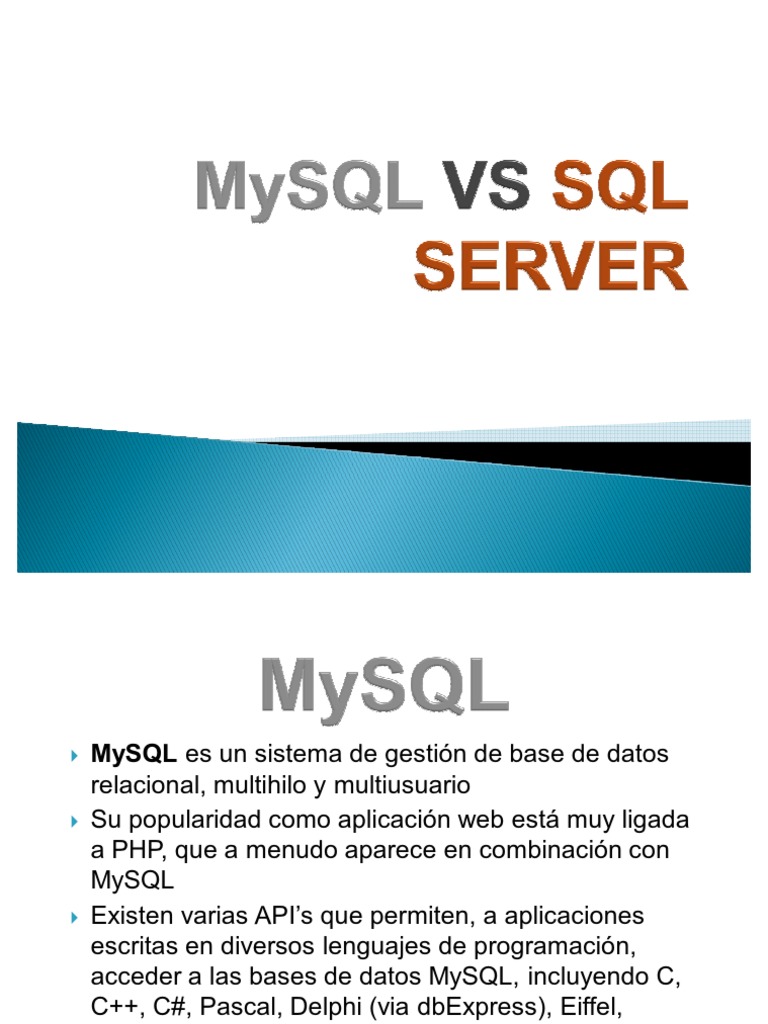 MySQL VS SQL SERVER diapositivas | Servidor SQL de Microsoft | SQL