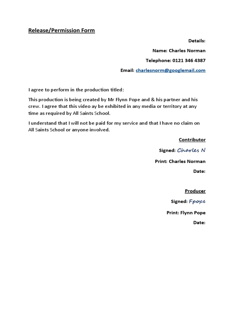 Permission Release Form | PDF