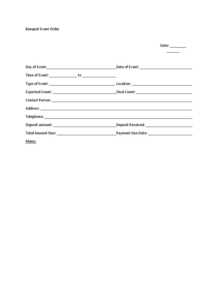 Banquet Event Order Template | PDF
