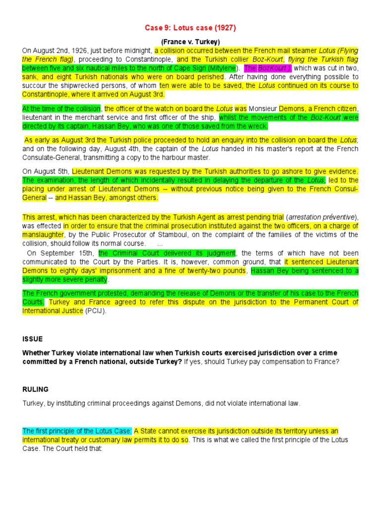 Case 9 Lotus Case (1927) PDF Jurisdiction International Law