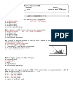 Lista de Exercício 8º Ano Retas e Pares de Ângulos.