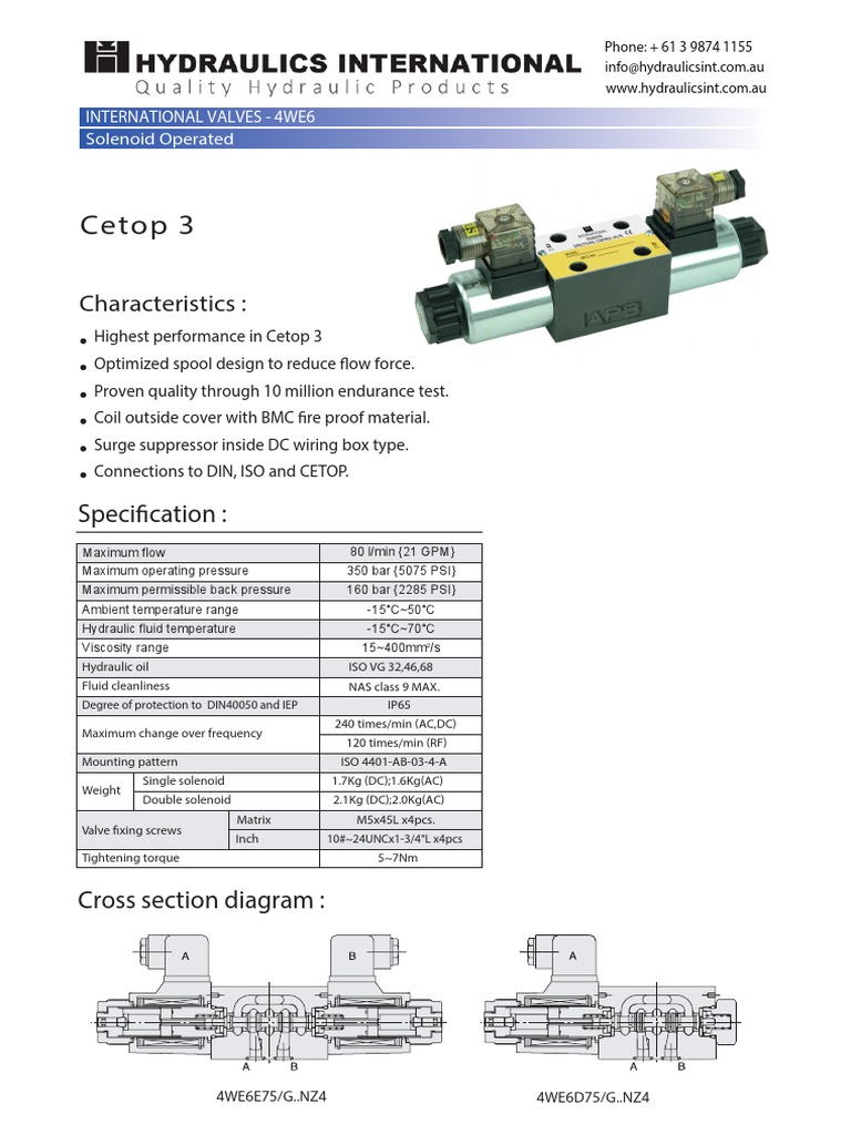 4WE6 Series Tech Specifications PDF Electrical Connector Valve