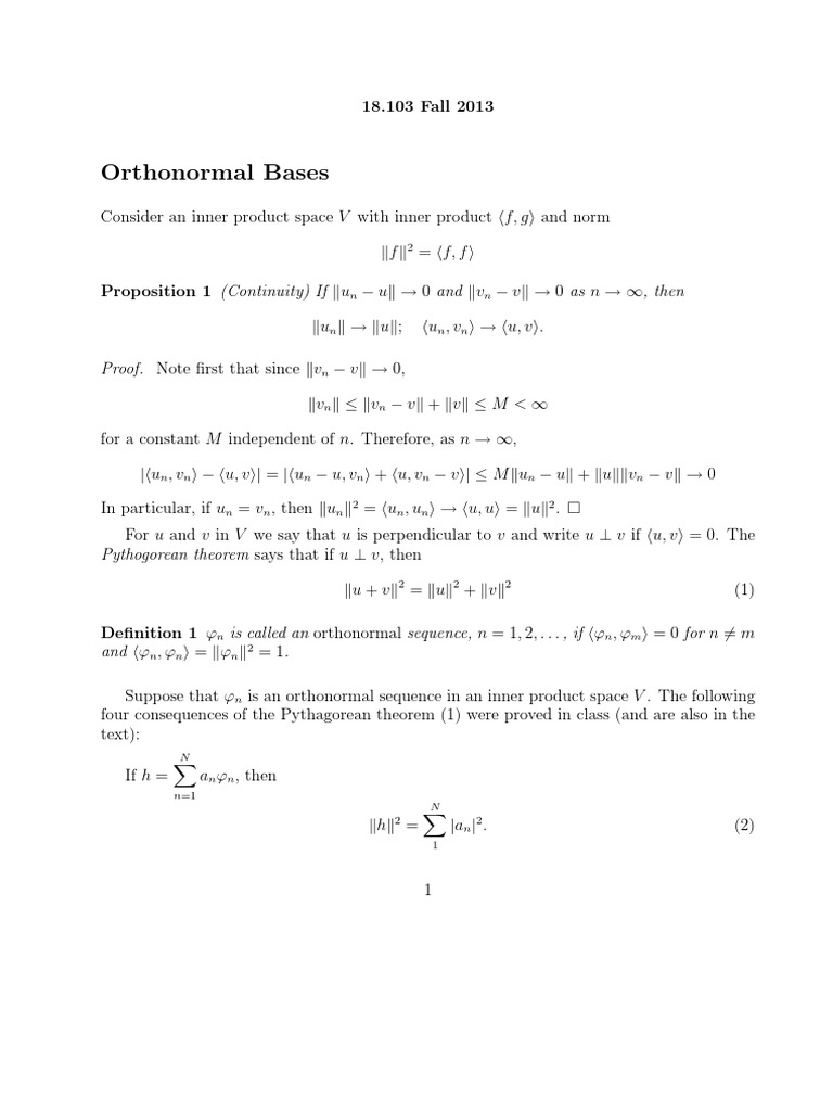 Orthonormal Bases in Hilbert Spaces PDF Hilbert Space Basis