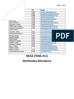 MCSA (TENG-411) Wednesday Attendance: Name ID Email