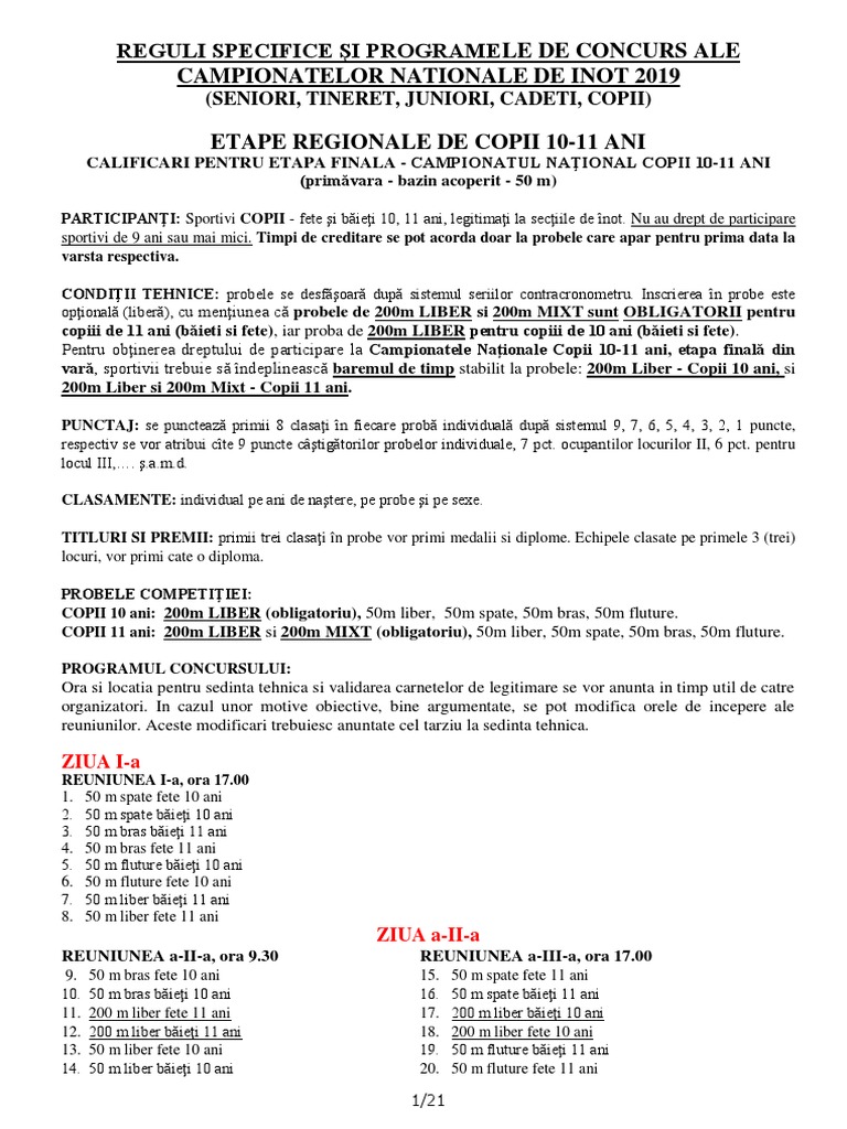 Inot Reguli Specifice Si Programe Concurs 2019 | PDF