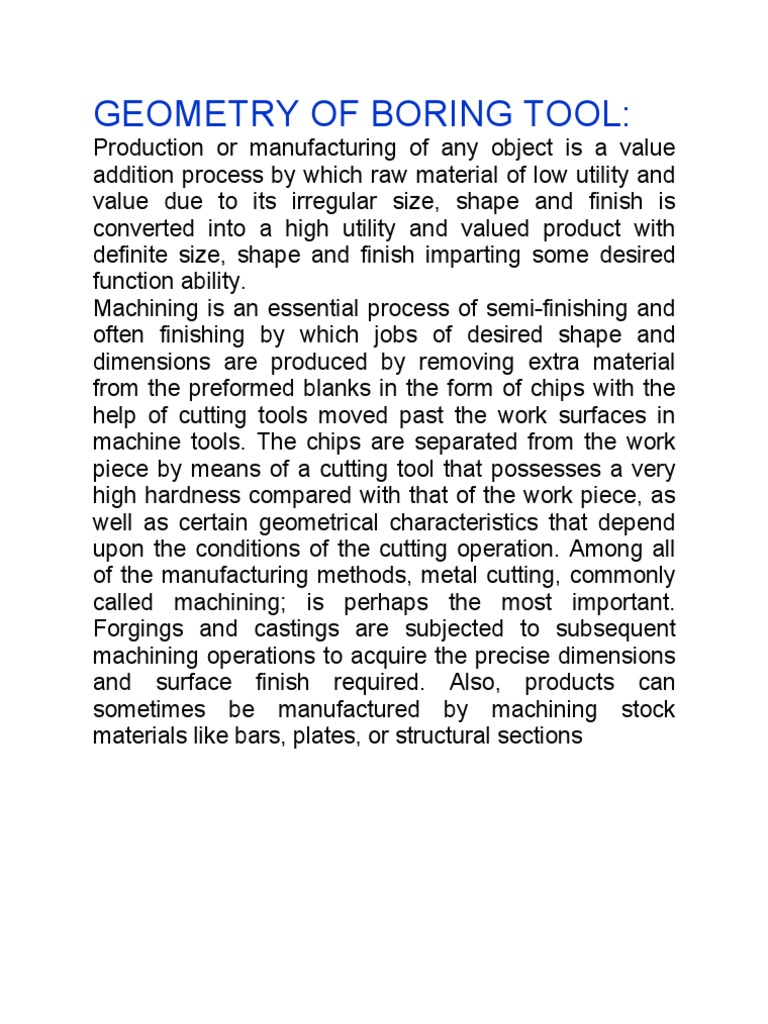 Geometry of Boring Tool PDF