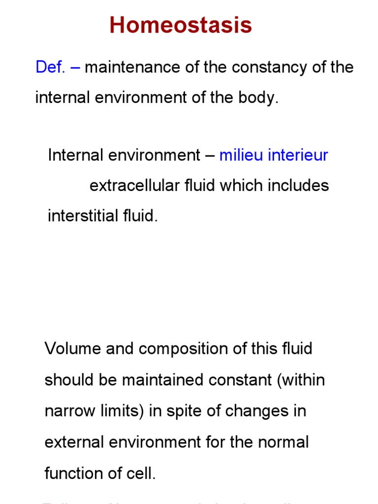 Homeostasis: Maintenance of The Constancy of The Internal Environment ...