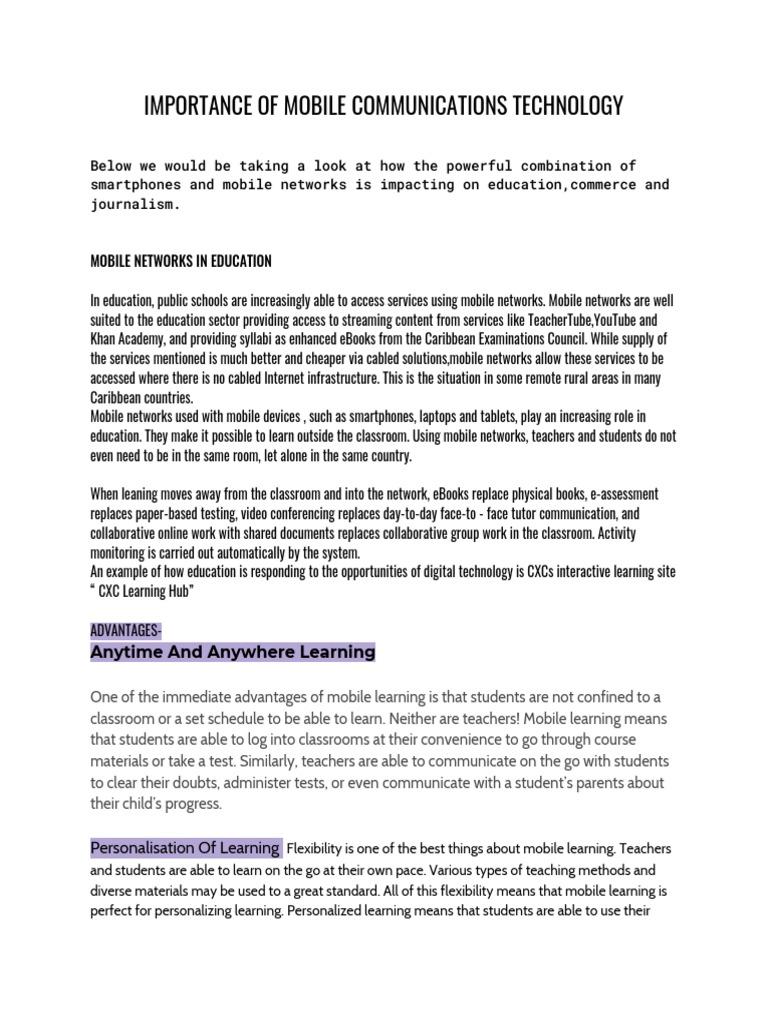 Impact of Mobile Technology on Education, Commerce, Journalism | PDF ...