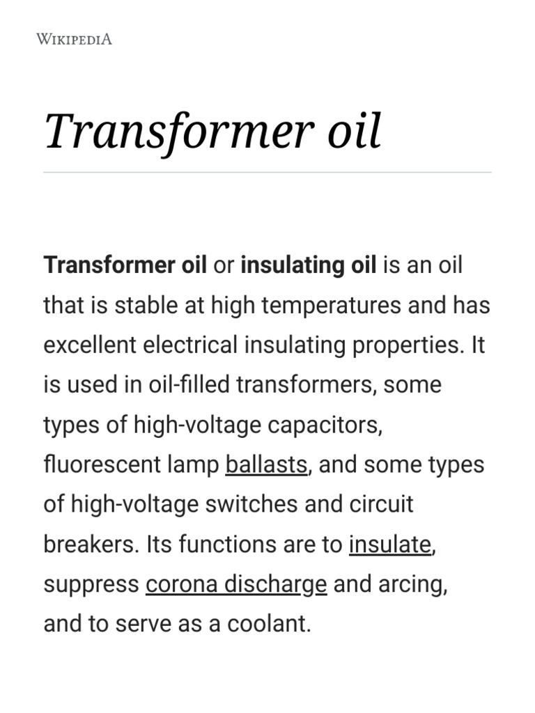 Properties and Applications of Transformer Oil | PDF | Polychlorinated ...