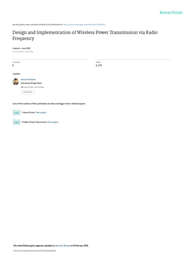 Design and Implementation of Wireless Power Transmission Via Radio