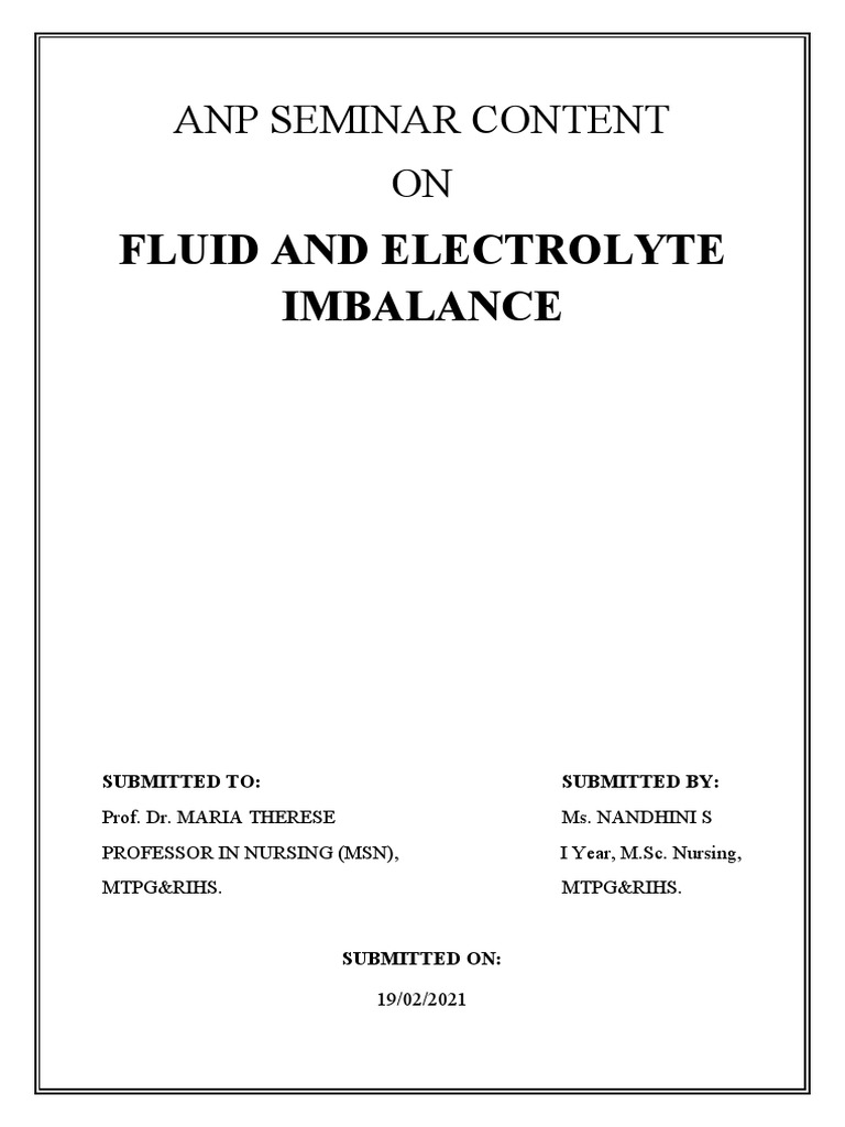 Fluid and Electrolyte Imbalance Overview | PDF | Angiotensin | Homeostasis