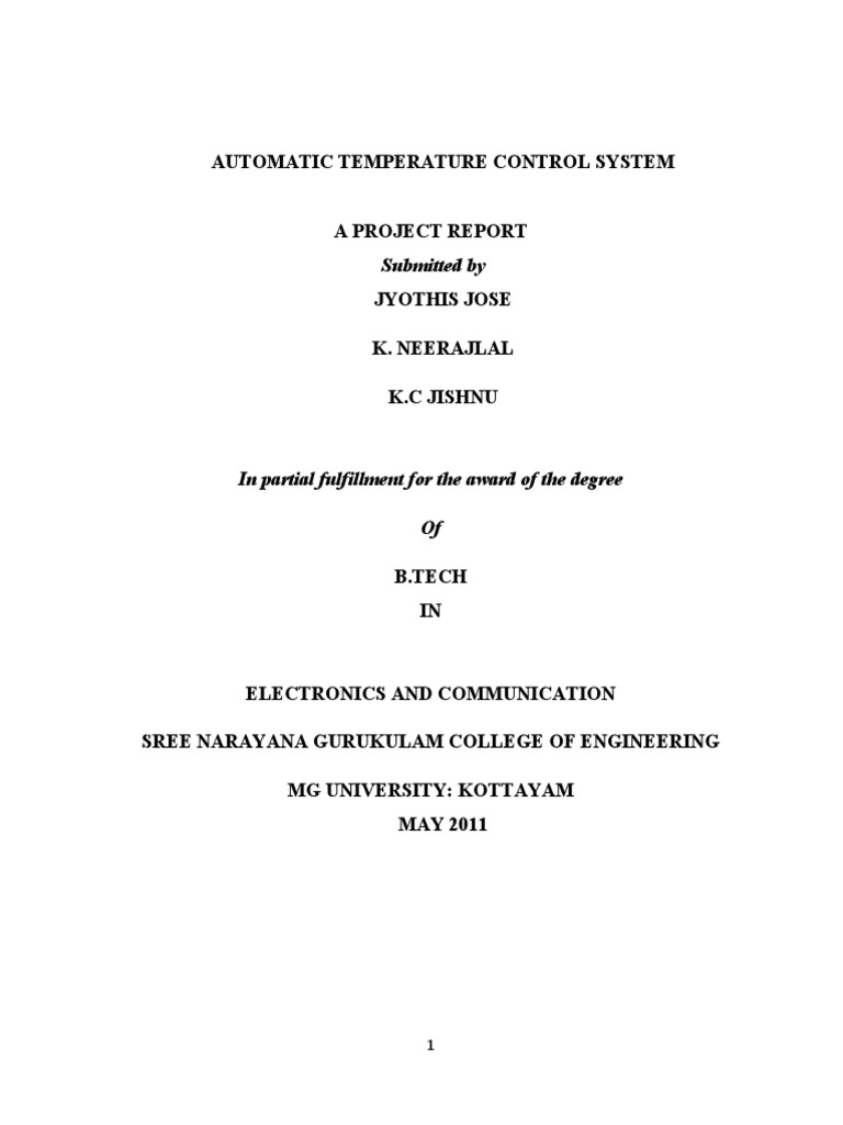 Selected (A1) Project of Automatic Temperature Control System PDF