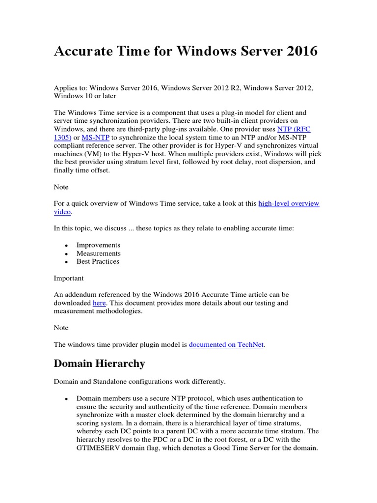 Accurate Time For Windows Server 2016 PDF Hyper V Group Policy