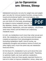 Three Keys To Opromize Metabolism: Stress, Sleep and Diet