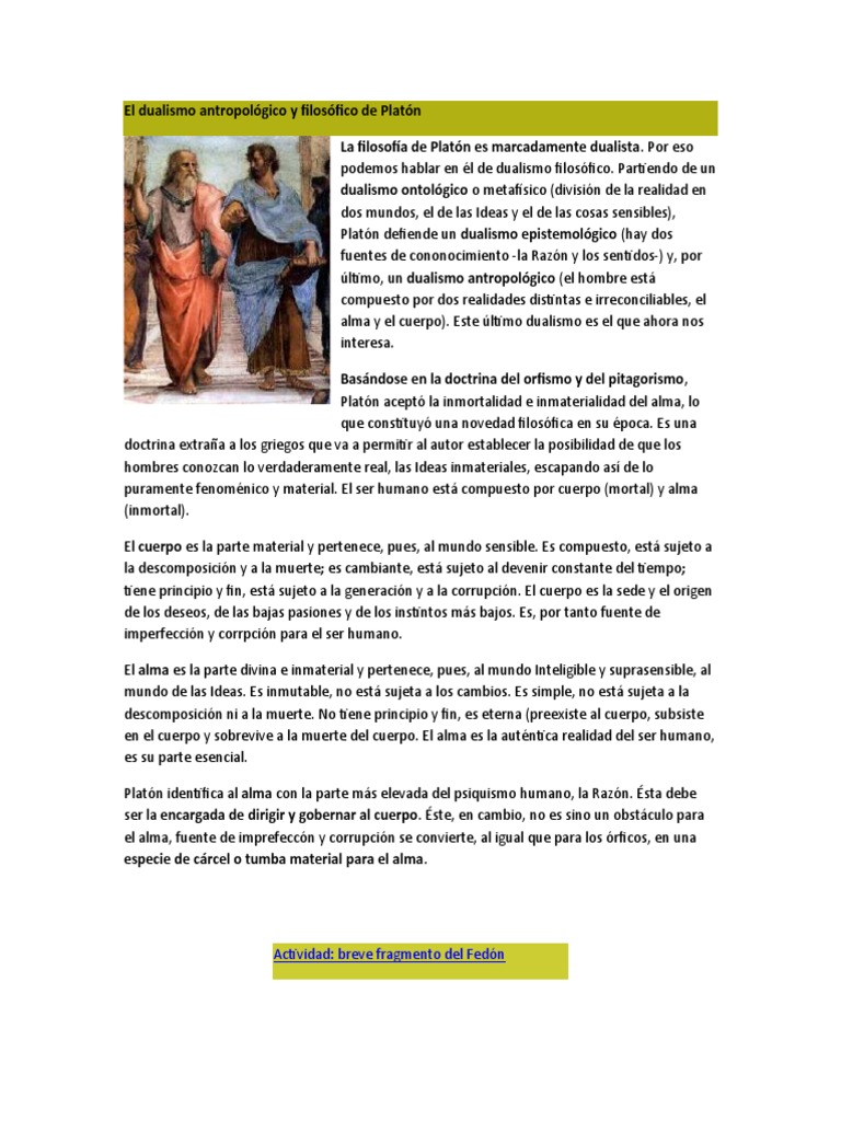 El Concepto de Hombre en Platón. | PDF | Platón | Dualismo