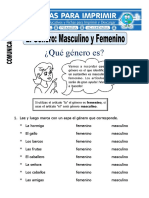 Ficha de Masculino y Femenino para Primero de Primaria