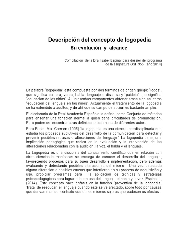 Definición y enfoques de logopedia | PDF | Patología del habla y ...